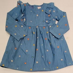 Hanna Andersson Blue Denim Ruffled Dress with Long Sleeves Girls Size 5 110 cm